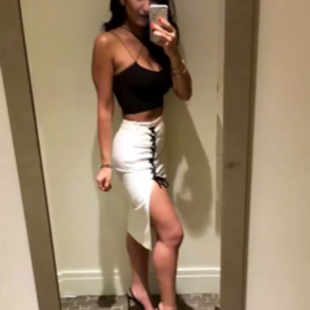Zara White Lace Up Midi Skirt - image 2